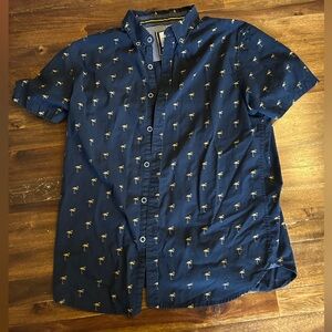 Men’s Cactus Man blue short sleeve button down gold flamingo pattern size Medium